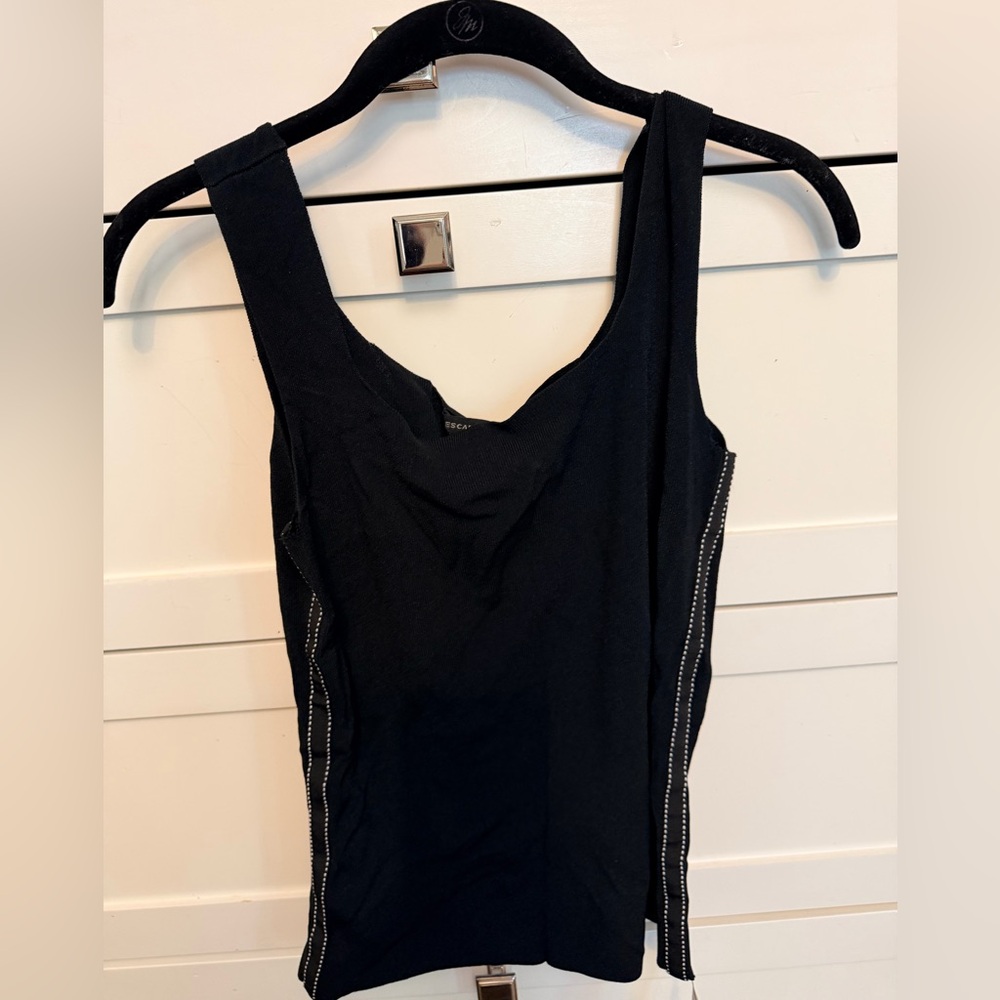 Escada Black Tank Top with Side Stitch Detailing